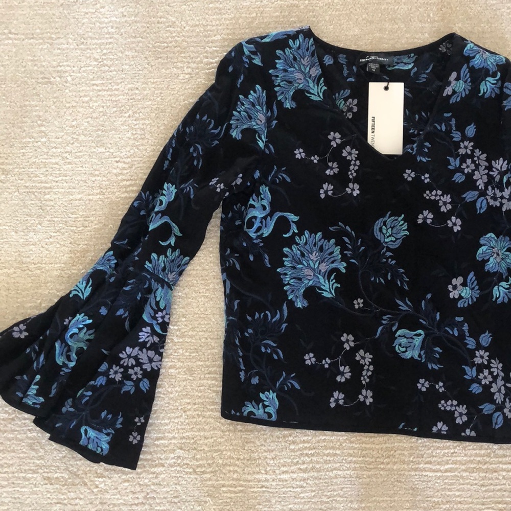 Embroidered Top with Bell Sleeves